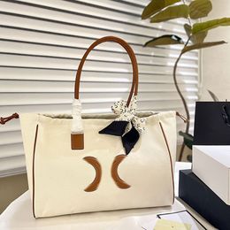 Canvas Totes Bag Stripes Crossbody Bags Split Beach Bag Women Handbags Thread Cowhide Letter Large Capacity Leather Edging Detacha212f