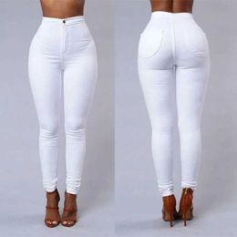 Women's Jeans Women Pants Solid Colour High Waist Button Slim Professional Trousers White Black Pants Plus Size Formal Female Pencil PantsL2403