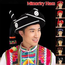 Stage Wear Chinese Minority Miao Hat Traditional Costumes Accessories National Vintage Headwear Performance Dancer Headdress Props