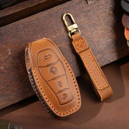 Genuine Leather Car Key Cover for FAW Hongqi H5 2023 Hs5 H9 Eqm5 Hs7 2022 Keyring Shell Case