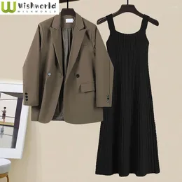 Work Dresses Spring And Autumn Set Women's 2024 Korean Edition High End Suit Coat Slimming Dress Age Reducing Two Piece