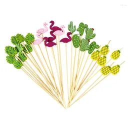 Forks 100pcs Cactus Flamingo Bamboo Pick Skewer Bar Dessert Salad Stick Buffet Cupcake Fruit Fork Cocktail Toothpick For Wedding Decor