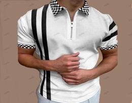 Dry Fit zipper lapel Mens Polos spring summer poker printing Tactical Golf grid shirts tees mix Colour short sleeve solid Plaid pri8273004