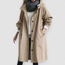 2024 Trench Coat For Women Elegant Windbreaker Hooded Coat Fall Spring Jacket Loose Outwear Korean Style Abrigos Para Mujeres240228