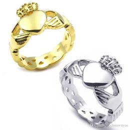 Fashion Stainless Steel Band Claddagh Heart Crown Love Mens Womens Ring Gold Size 6 7 8 9 10 11 12 13275H