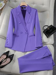 Fashion Office Ladies Formal Pant Suit Set Women Blue Pink Yellow Female Business Work Wear 2 Piece Blazer Jacket And Trouser 240219