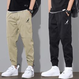 Cargo Pants Mid Rise Drawstring Men Full Length Loose Trousers Elastic Waist Drawstring Pocket Cargo Pants Night Jogging Pants 240228