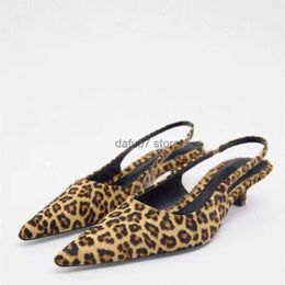 Dress Shoes Womens Flat Bottom Slingback Sandals ZAZA 2023 Leopard Pointed End Woman Mules Summer Fashion Animal Print Low-heel Beach ShoesH24228