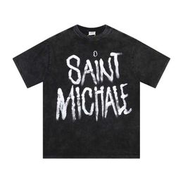 Men's T-Shirts 2024 New Washed Saint Michael Vintage Style T-Shirt Men Women High Quality Graffiti Print Top Cotton Tees Black T Shirt J240228