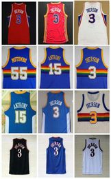 Whole Top Quality 55 Dikembe Mutombo Jerseys Cheap 3 Allen Iverson Jersey 15 Carmelo Anthony Jersey Blue Stitched Shirts Co3510337