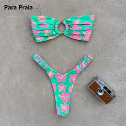 Women's Swimwear Para Praia Print Bandeau Swimsuit 2024 Sexy Thong Women Brazilian Bikini Set Strapless Biquini Beachwear Bathing Suit
