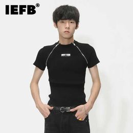 Men's T-Shirts IEFB ultra-thin mens casual T-shirt fashion trend mens summer thin knitted short sleeved T-shirt Personalised metal zipper design 9C1138 J240228