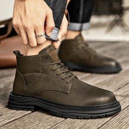 Male Boots Round Sewing 107 2024 Ankle Head Outdoors Lace-up Man Winter Style Leather Brand Shoes Large Size Men's Booties 673