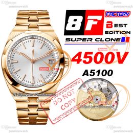 8F Overseas 4500V Ultra-Thin A5100 Self Winding Automatic Mens Watch 41mm Rose Gold Silver Stick Dial Stainless Steel Bracelet Super Edition Puretime Reloj Hombre