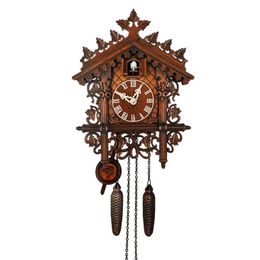 Wall Clocks Wooden Hanging Clock Bird Alarm Cuckoo For Home Kids Room Decoration Drop Delivery Garden Decor Dh5Zb