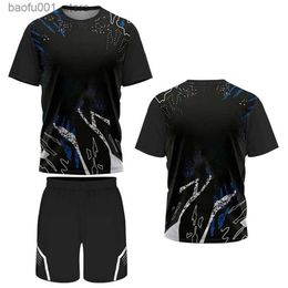 Men's Tracksuits Badminton T-shirt and shorts set tennis table tennis training suit summer outdoor running sports shirt breathable light Q240228