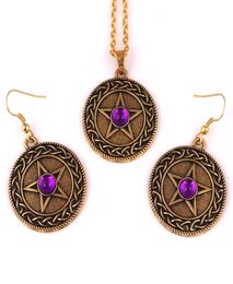 Fashion Gold Color Knot PENTACLE Pendant Solid Background Pentagram Rhinestone Choice Necklace Earring Set Jewelry1448729