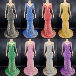 Stage Wear 8 Colours Full Rhinestones Dress Women Evening Trailing Birthday Celebrate Costume Prom Festival Outfit XS5582