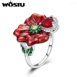 With Side Stones WOSTU Arrival Red Flower Heart Zircon Big Rings For Women Wedding Ring Engagement Party Anniversary Luxury Jewellery FFR202