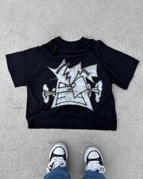 Men's T Shirts Harajuku Y2K American Street Devil Letter Print Oversized Short-sleeved T-shirt Women Fashion Niche Versatile Casual Top