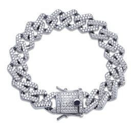 14mm 7 8 9 10inches Cuban Link Chain Bracelet Micro Pave Cubic Zircon Iced Out HipHop Jewellery For Male2519