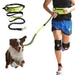 Leashes Dog Traction Rope Free hands Dog Leash with Waist Bag Pull dog Running Retractable ElasticBelt Reflective Harnesses Dog supplies