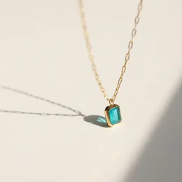 Pendant Necklaces 316L Stainless Steel Jewellery Blue Green Ice Cracked Zircon Square Necklace High Quality 18K Plated Women Collar