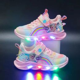 Sneakers 2023 Girls New Lovely Pink Cartoon Sneaker Children Lightweight Spring Mesh Led Luminous Sports Shoes Winter Warm Light Up Shoes