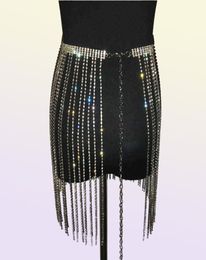 Glitter Rhine Long Tassel Jewel Skirts Crystal Diamonds Fringe Adjustable Sexy Women Summer Beach Bikini Mini Skirt T2208191996484