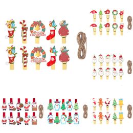 New 10Pcs Clips Wall Photo Banner Clip Mini Wooden Clothespins Christmas Tree Ornament Xmas New Year Party Supplies