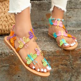 Sandals Summer New Flat Sandals Colourful Butterfly Decorated Beach Sandals Outdoor Womens Shoes for WomenH24228