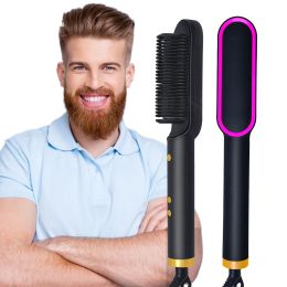 Irons Men Beard Straightener 2 In 1 Ceramic Hair Straightener Brush Hot Air Comb AntiScald Hair Curler Iron Smoothing Hairbrush Tools
