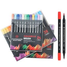 Markers 24/36/48 Colours Double Head Multifunction Soft Head Art Marker Pen Comic Colouring Watercolour Pens School Graffiti Stationery