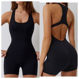 AL Bodysuit U Yoga Back Wear One-Piece Suit Pilates Tight Fit Jumpsuit V Neck Onesie with Removable Cups