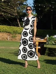 Work Dresses Black White Patchwork Print Skirt Sets For Women O-neck Sleeveless Buckle Tops Slim Dress Suits 2024 High Street Lady Outfit