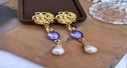 Stud Earrings Long Elegant Pendant Purple Teardrop Pearls Statement Luxury Party Jewellery Modern Accessories1939085