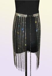 Glitter Rhine Long Tassel Jewel Skirts Crystal Diamonds Fringe Adjustable Sexy Women Summer Beach Bikini Mini Skirt T2208194989016