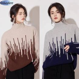 Women's Sweaters Autumn Winter 2024 Korean Fashion Clothing Office Lady Women Tops Striped Color Clash Mock Neck Knitting Wool Elegant