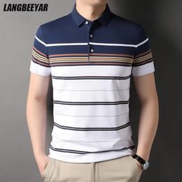 Top Grade Yarn-dyed Process Cotton Luxury Stripped Summer Fashions Casual Polo Shirt For Men Short Sleeve Tops Men Clothing 240227