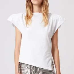 Women's T Shirts Tees 2024 Summer Cotton Shoulder Pad Asymmetric O-Neck Fashion Slim Casual T-shirt