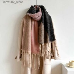 Scarves Fashionable cashmere warm scarf winter Pashmina scarf tassel plain new womens solid shawl bag womens Bandana Foulard 2023 Q240228