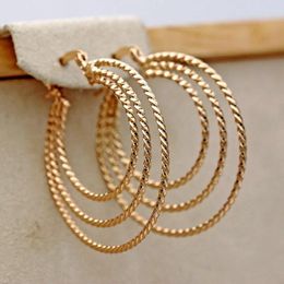 Hoop Earrings Trendy Gold Plated Copper 3 Turns Round For Women Fashion Jewellery Accessories Wedding Anniversary Birthday Gift