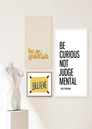 Paintings Poster Be Curious Not Judgemental Inspirational Quote Art Print Yellow Believe Sign Canvas Painting Wall Pictu4732821