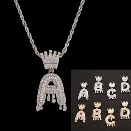 Fashion 26 Letters Diamond Pendant Necklace Men Womens Hip Hop Full Crystal Crown Iced Out Heavy Necklace 3mm 24inch224p