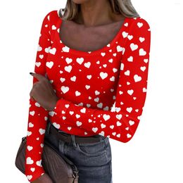 Women's T Shirts Slim Fit Base T-Shirt Fashionable And Casua Valentine'S Day Printed U-Neck Pullover Long Sleeved Top Ropa De Mujer