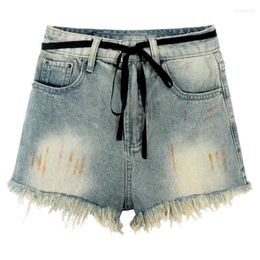 Women's Shorts Old Ruffled Tie Jeans For Summer High Super Pants