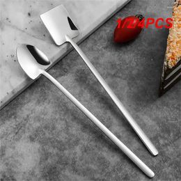 Spoons 1/2/4PCS Stainless Steel Ice Cream Coffee Spoon Shovel Shape Tea Dessert Cake Long Handle Square Tableware Kitchen Tools