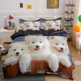 sets Samoyed Dog Duvet Cover King Queen Size Lovely Smile Pet Puppy Bedding Set Adults Women Cute White Animal Polyester Quilt Cover