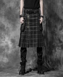 Punk Rave Mens Skirt Gothic Cotton Personality Vintage Plaid Pants With Pockets Casual Cowboy Scottish Culottes Men039s8640923