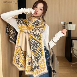 Scarves Flower printed cashmere winter rain cape scarf for women with luxurious design warm shawl thick warp knitted blanket Bufanda leisure accessories Q240228